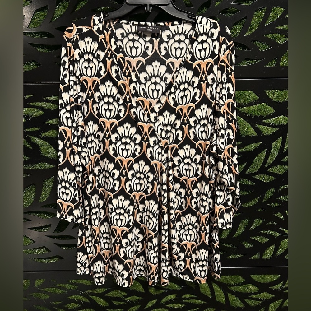 NWOT Lane Bryant Black and Cream Abstract Print Top, Women's 22/24